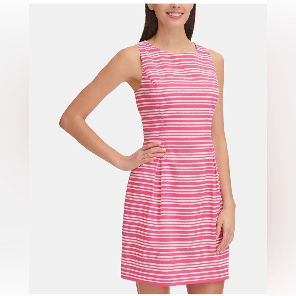 Tommy Hilfiger Pink and White Striped Midi Dress